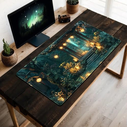 Lofi Desk Mat Japanese Large Mouse Pad Extended Gaming Mousepad XXL Computer Laptop Keyboard Pad Big Mouse Mat Green Aesthetic Desk Pad Office Decor 31.5x15.7 in - color: Green Aesthetic