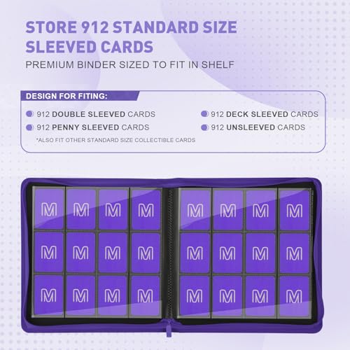 Premium Card Binder 12 Pocket for 720 Pockets Trading Card Binder, PU Zipper Card Collection Album, Sturdy Side-Loading Card Book Holder for MTG, TCG, Game Cards, Sports Cards - color: 12 Purple