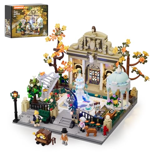 Lumibricks Pocket-Garden Lighting Buildin Set, 1649 Pcs Landscape Set | French Parisian Style Corner Garden, Modular Park Model for Adults, Decorative Construction with Fountain and Seasonal Plants
