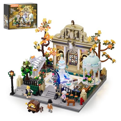 Lumibricks Pocket-Garden Lighting Buildin Set, 1649 Pcs Landscape Set | French Parisian Style Corner Garden, Modular Park Model for Adults, Decorative Construction with Fountain and Seasonal Plants