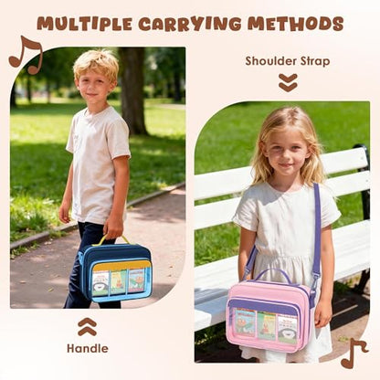 LoDrid Card Binder 4 Pocket with 50 Removable Sleeves Holds 409 Cards, Pink | Compatible with Yoto Cards, Card Case with Handle and Shoulder Strap for Travel, Bag Only, Patent Design - color: Pink