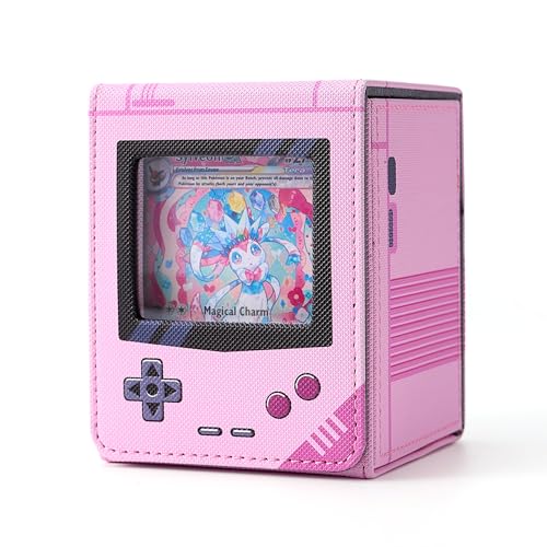 MTG Deck Box with Commander Display Retro Game Console–Style Case (Pink) | Fit 120 Single Sleeved Cards, PU Leather Magnetic Trading Card Storage Box with 2 Dividers, Compatible with TCG Magic - color: Pink