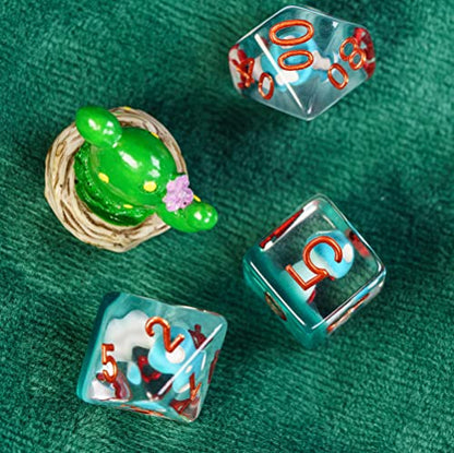 UDIXI Mushroom DND Dice, Cyan Mushroom Dice Set for D&D Role Playing Games | Velvet Storage Bag, DM Gift, for Dungeons and Dragons Tabletop Games Board Games - color: Mushroom Blue
