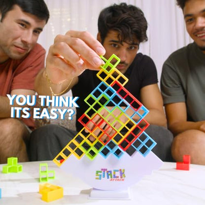 Stack Attack Tower Game for Kids & Adults, Family Balance Stacking Game Set | 48 pieces, 36 challenge cards, balance and stacking gameplay, family game night, gift for kids and adults