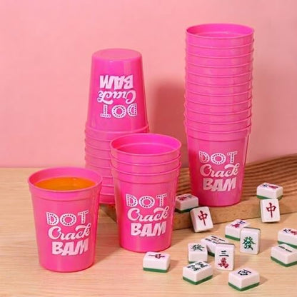 16Pcs Mahjong Plastic Cups Reusable 16oz DOT Crack BAM Party Supplies Themed Birthday Game Night (Pink)