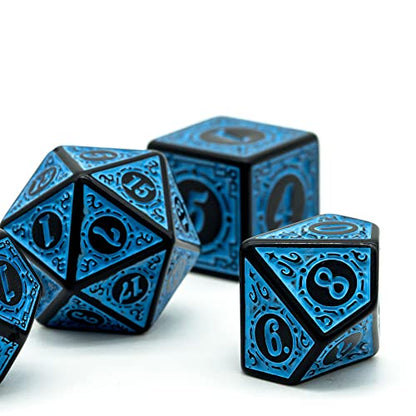 DND Dice Set -D&D Polyhedral Dice (7 Pcs) with Leather Dice Bag for Dungeons and Dragons Role Playing Dice Games RPGs (Blue with Black Edge) - color: Dice-blue With Black Edge