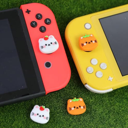 Switch Joycon Thumb Grips Caps, 4 PCS Cute Kawaii 3D Silicone Analog Thumbstick Button Cover Compatible with Nintendo Switch Lite/OLED Joystick Caps (Orange+White Cat) - color: Orange+White Cat