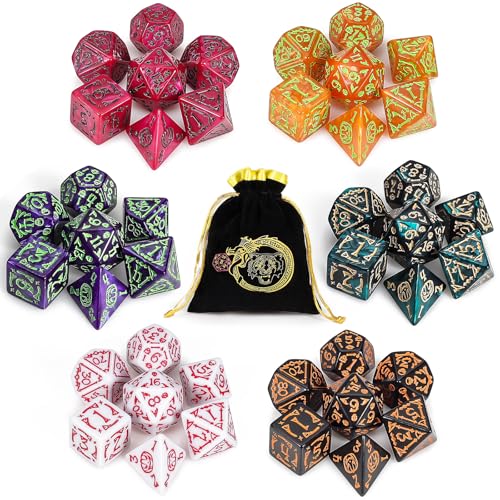 CiaraQ Polyhedral Dice Set - DND Role Playing Dice | Acrylic RPG Dice for Dungeons and Dragons MTG Table Games, Multi-Color, 42pcs - color: Red/Green/Yellow/Purple/Black/White