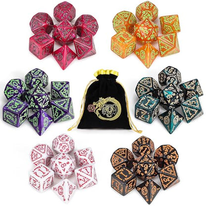 CiaraQ Polyhedral Dice Set - DND Role Playing Dice | Acrylic RPG Dice for Dungeons and Dragons MTG Table Games, Multi-Color, 42pcs - color: Red/Green/Yellow/Purple/Black/White