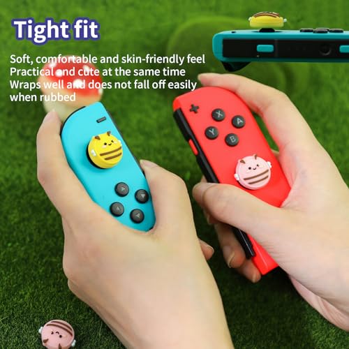 Switch Joycon Thumb Grips Caps, 4 PCS Cute Kawaii 3D Silicone Analog Thumbstick Button Cover Compatible with Nintendo Switch Lite/OLED Joystick Caps (Pink+Yellow Bee) - color: Pink+Yellow Bee