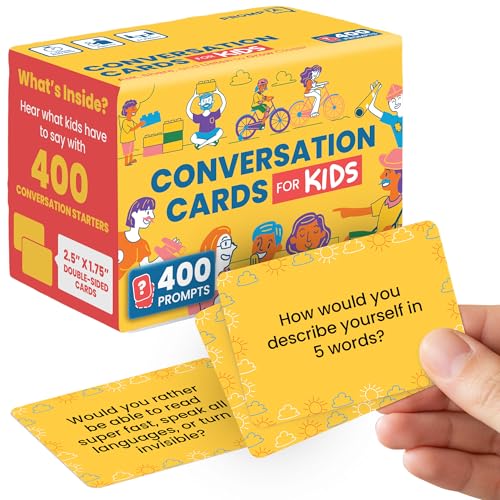 400 Conversation Cards for Kids – Engage Kids, Laugh, and Grow Closer During Family Dinner, Game Night, and Road Trips – Have Fun Building Social-Emotional Skills - Super Portable 2.5" x 1.75" Cards