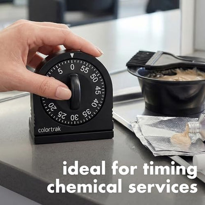 Colortrak 60 Minute Wind Up Timer, Salon Hair Color Processing Timer, Mechanical Visual Countdown for Chemical Services, Tanning, Kitchen, and Kids Activities, No Batteries Required, Black