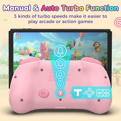 IINE Wireless Controller for Switch/PC/Android/IOS, Cute Gamepad with RGB Lights, Mini Pro Controller with Turbo/Macro/NFC Amiibo/Motion Sensor/Wake-Up/Rumble (Pink) - color: Pink