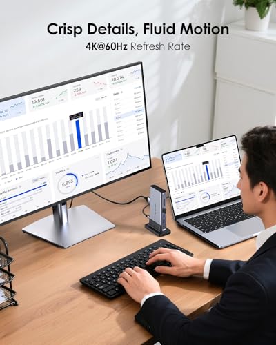 LENTION USB C Docking Staion 4K@60Hz, Ethernet, 5xUSB 3.0, 100W PD, Audio | 11 in 1 Dock, 3.3ft Long Cable, Card Readers, Detachable Design, No Driver, Compatible with macOS, Windows & ChromeOS (D54) - color: Space Gray