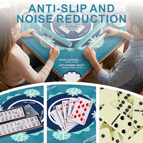 Mahjong Mat for Table,31.5 * 31.5in 3mm，Non-Slip, Silent. | Mahjong Mat with Rules with Storage Bag， Reduction Gaming Mat for Mahjong, Poker, Board Games, Dominoes (Turquoise) - color: Turquoise