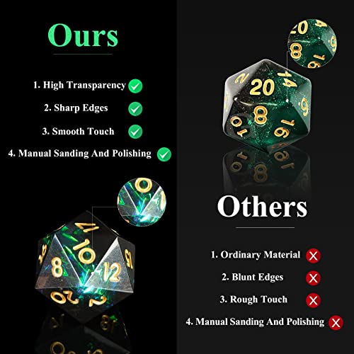 DND Dice Set Handmade 7 Accessories Sharp Edge Dice for Dungeons and Dragons TTRPG Games, Multi-Sided RPG Polyhedral Resin Sharp Edge Dice Roleplaying Games(Dark) - color: Dark