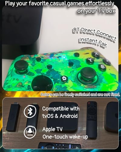 Wzuiсov RGB Wireless Game Controller for Switch/PC/iPhone/Android - Bluetooth & USB-C Wired with Phone Mount, USB C to A Adapter, Tablet, TV Box & Tesla Compatible - color: Greed&Yellow