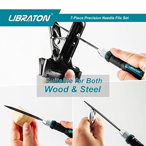 LIBRATON Needle File Set Interchangeable, Small Files, Mini Files | Wood Files, Metal Files Set, 6PCs Steel Files with Handle for Precision Metal File Work, Woodworking, Plastic Carving - style: Needle File-6PCS