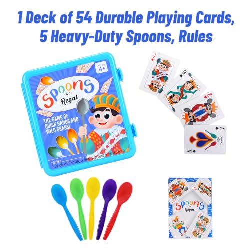 Regal Games Spoons Card Games for Kids - Spoons Game, Deck of Cards, Fun Family Games for Kids and Adults, Playing Cards, Game Night, Travel Games, 3-5 Multi-Player Card Game, Games for Adults