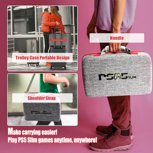 PSCHUNYD Hard Shell Carrying Case Compatible with PS5 Slim, PS5 Slim Travel Case Carry Bag, Organizer Protective Cases for Playstation 5 Slim Console,Dual Controller, Headset and Gaming Accessories - size: For PS5 Slim