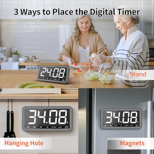 Large 7.8" Digital Timer, Magnetic LED Timer for Kitchen & Classroom | USB-C Rechargeable, Up to 99 Hours Count Up & Countdown Timer with 3 Brightness Levels, 4 Alert Modes and 3 Volume Levels - color: Space Grey
