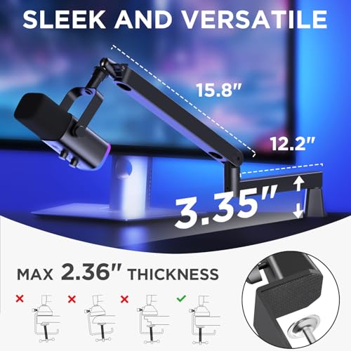 InnoGear Low Profile Mic Arm Boom Arm Microphone Stand Desk Mount, Black | for Fifine AM8 K669B Elgato Blue Yeti Shure SM58 SM7B, 3.3lb Weight Capacity, Vibration Resistant, Adjustable Angle - color: Black, style: Low Profile Mic Arm