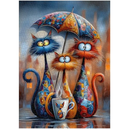 Cat Jigsaw Puzzles 1000 Pieces, PICKFORU Funny Kitten Puzzle for Adults Umbrella, Hard Cute Animal Art Theme as Home Decor