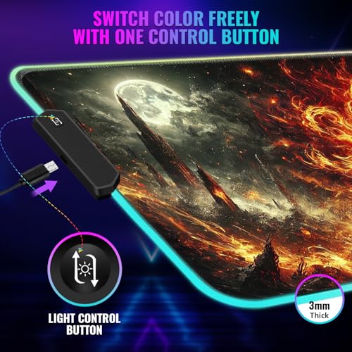 RGB Gaming Mouse Pad Large Extended Desk Mat 35.4x15.7in XXL XXXL Mousepad LED Light Up Keyboard Mat PC Gamer Desk Pad Gaming Accessories Extra Big Mouse Mat for Desk - Hellfire Crusader - color: Hellfire Crusader
