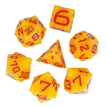Cheese Dice Set Yellow Polyhedral DND Dice Set for D&D Tabletop Game | Leather Storage Bag, DM Gift, for Dungeons and Dragons Role Playing Games - color: Cheese Dice