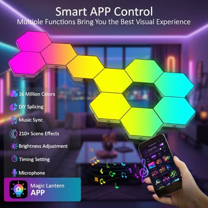 12 Pack Hexagon LED Wall Light Panels – RGB Smart Lights with APP & Remote, Music Sync Honeycomb Design – Modular Gaming Wall Decor for Bedroom, Kids Room, and Living Room - size: ‎Hexagon Lights - 12 Pack