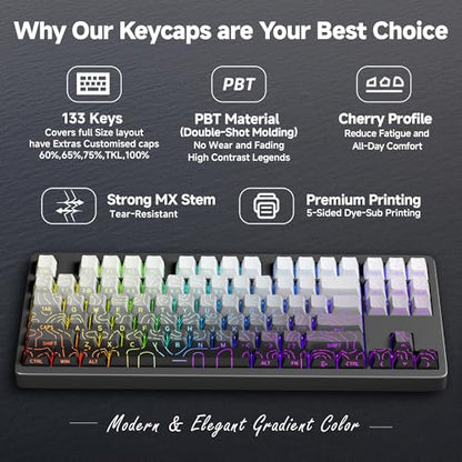 133 Aesthetic Topographic PBT Keycaps, No Tearing, Never Fade & Non-Slip, Modern RGB Backlit Gray-to-Black Gradient Keycaps for Mechanical Keyboard - Ergonomic (Doubleshot, Fit for All MX Layout) - color: Gray Black Gradient