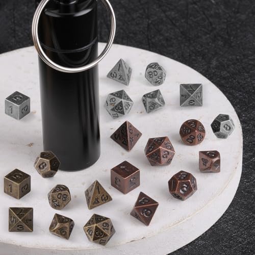 21 Pcs Mini Dice Set, DND Dice Metal Micro Miniature Dices with EDC Keychain Case Portable Role Playing Tiny Keychain DND Dices Tools & Gifts for D&D Player TTRPG Gamer or Dungeon Master