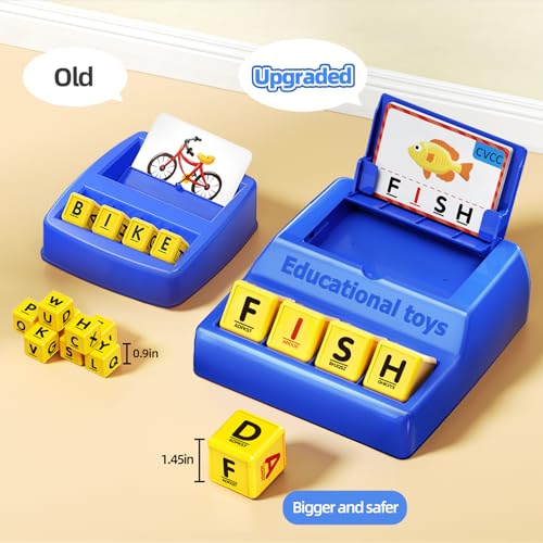 Montessori Matching Letter Game for Kids Ages 3-8 | Educational Learning Spelling Toys with Storage Function | Christmas Birthday Gifts for 3 4 5 6 Year Old Boys & Girls | Larger Blue (50% Bigger) - style: Big Size-Blue