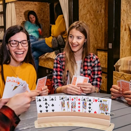 Curved Wooden Playing Card Holder Tray Rack Organizer Set of 2 Solid Card Holder for Adults, Seniors, Kids - 14 x 2.5 x 2.5Inch for Bridge Canasta Strategy Card Playing