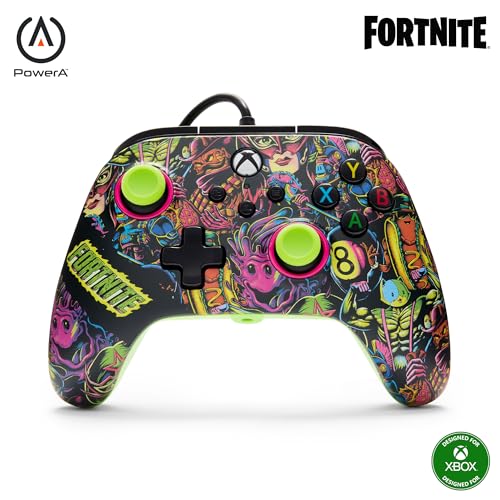 PowerA Advantage Wired Controller for Xbox Series X|S - Fortnite Glow, gamepad, hall effect thumbsticks, gaming controller, USB-C, Works with Xbox One, Officially Licensed - style: Fortnite Glow