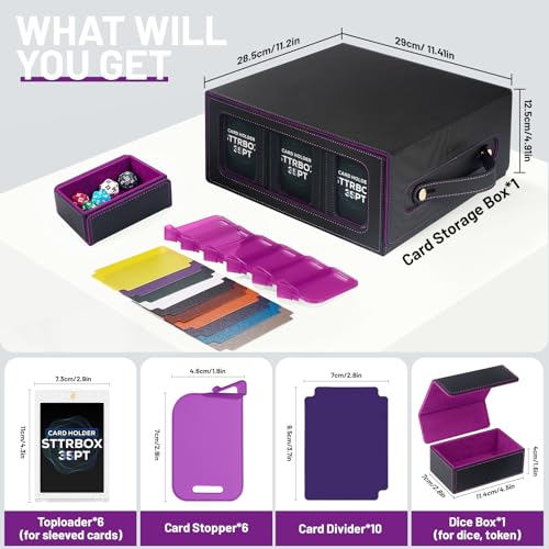 Commander Deck Box with Handle, Trading Card Storage Box for MTG&TCG.7 in 1 MTG Deck Box with 6 Toploaders, 6 Stoppers, 10 Colorful Dividers. (Black& Purple, 7 IN 1) - color: Black& Purple