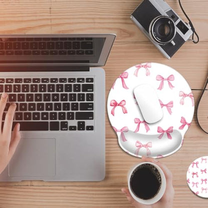 Mouse Pad with Wrist Support, Ergonomic Mouse Pad with Memory Foam Wrist Rest Cushion, Non-Slip Rubber Base Gaming Mice Pad for Home Office Computer Laptop,Pink Bow - color: Pink Bow