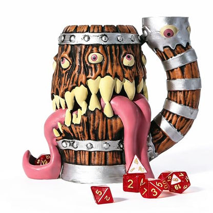 Dice Tower Mug DND Dice Rolling Tower with 7 PCS Dice Set | Suitable for Dungeons And Dragons, Tabletop Games, Available As Drink Holder, RPG Gifts Accessories. - color: Original Wood