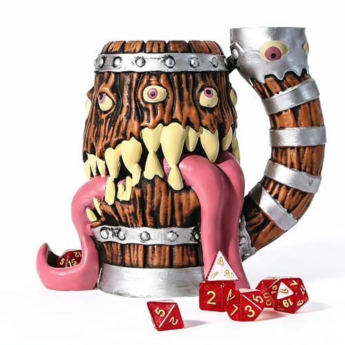Dice Tower Mug DND Dice Rolling Tower with 7 PCS Dice Set | Suitable for Dungeons And Dragons, Tabletop Games, Available As Drink Holder, RPG Gifts Accessories. - color: Original Wood