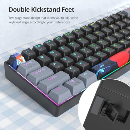 Black and Grey Mechanical Gaming Keyboard 65%, 68 Keys Small Wired RGB Keyboard with PBT Keycaps, Anti-Ghosting for Game/Office - color: 68 Dark/Red Switch