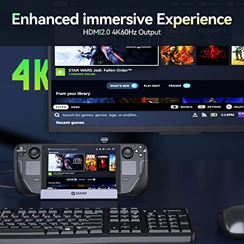 QUUGE Steam Deck Dock, 6 in 1 Valve Steam Deck Docking Staion with 2*USB-A & USB-C 5Gbps, HDMI 2.0 4K60Hz Output, 1000M Ethernet Gigabit, 100W Charging, Steam Deck Accessorie