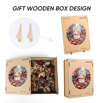 Qiuenisray Wooden Puzzle, Cute Cat Puzzle 500 Pieces Unique Shape Advanced Wooden Jigsaw Puzzle, Challenge Jigsaw Puzzle for Family Game 16.9x16.8 in - color: Cute Cat, size: 500pcs