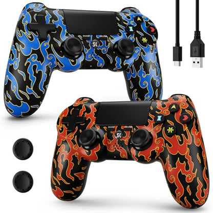 Kujian Wireless Controller for PS4, 2 Pack Controllers for PS4 with Double Vibration/6-Axis Sensor/Touch Pad/Headphone Jack, Ergonomic Non-Slip Grip Compatible with PS 4/Slim/Pro (Red & Blue) - color: Red & Blue