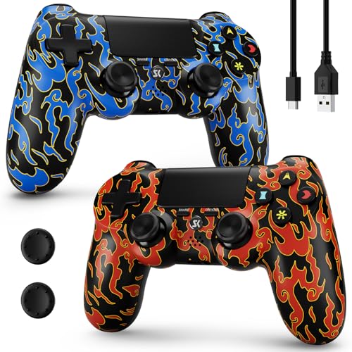 Kujian Wireless Controller for PS4, 2 Pack Controllers for PS4 with Double Vibration/6-Axis Sensor/Touch Pad/Headphone Jack, Ergonomic Non-Slip Grip Compatible with PS 4/Slim/Pro (Red & Blue) - color: Red & Blue