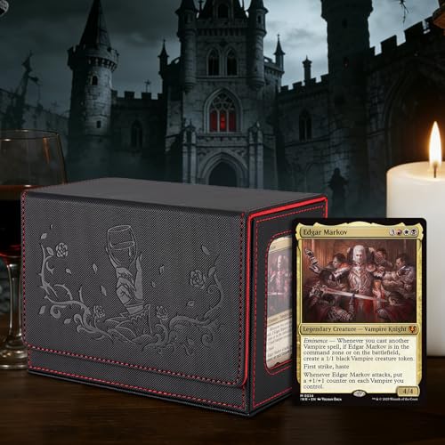 Venssu Vampire Themed MTG Commander Deck Box with Dice Tray (Black&Red) | Holds 200 Single/160 Double-Sleeved Cards, Fit MTG/PTCG/OPTCG Cards, Strong Magnet, With 2 Dividers & 1 Magnetic Card Holder - color: Vampire