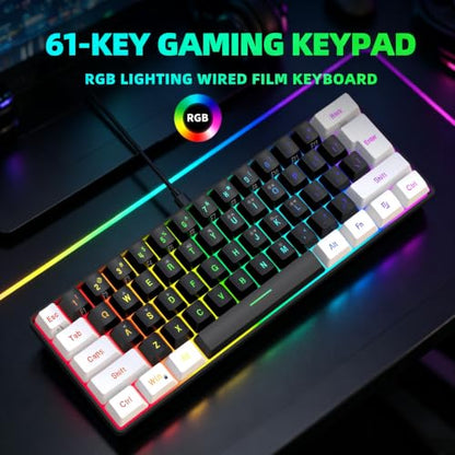 Snpurdiri 60% Wired Gaming Keyboard, Small RGB Backlit Membrane Gaming Keyboard, Ultra-Compact Mini Waterproof Keyboard for PC Computer Gamer White and Black - color: White and Black