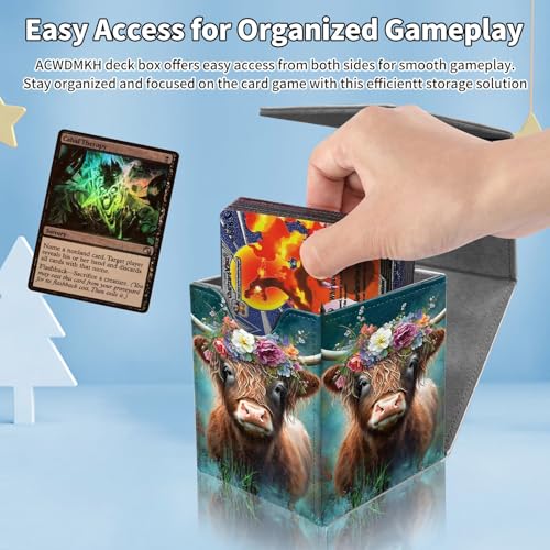 Card Deck Box for MTG Commander,Collectible Trading Storage Box Fits 120+ Single Sleeved Cards Magnetic Case PU Leather for Magic Commander TCG CCG MTG,Cute Highland Cow - color: Cute Highland Cow