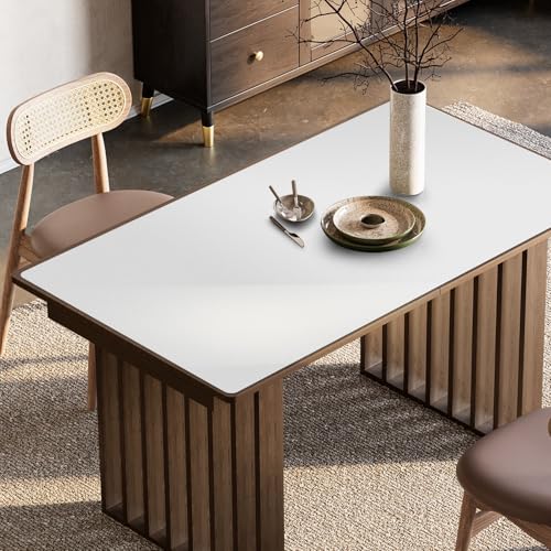 Pure White Plastic Table Cover Protector, 36" x 60" Waterproof Easy Flat PVC Desk Pad Mat, 1.5mm Thick Rectangle Vinyl Table Top Protector for Dining Room Table, Office, Dresser - color: White, size: 36" x 60"