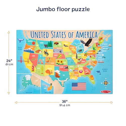 Melissa & Doug USA Map Jumbo Floor Puzzle 51-Piece Educational Toy | 51 Jumbo Pieces, 3x2 Feet, USA Map Scene With State Capitals, Educational Floor Puzzle Play, Learning Toys for Kids, Ages 6+