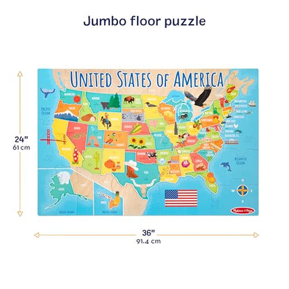Melissa & Doug USA Map Jumbo Floor Puzzle 51-Piece Educational Toy | 51 Jumbo Pieces, 3x2 Feet, USA Map Scene With State Capitals, Educational Floor Puzzle Play, Learning Toys for Kids, Ages 6+